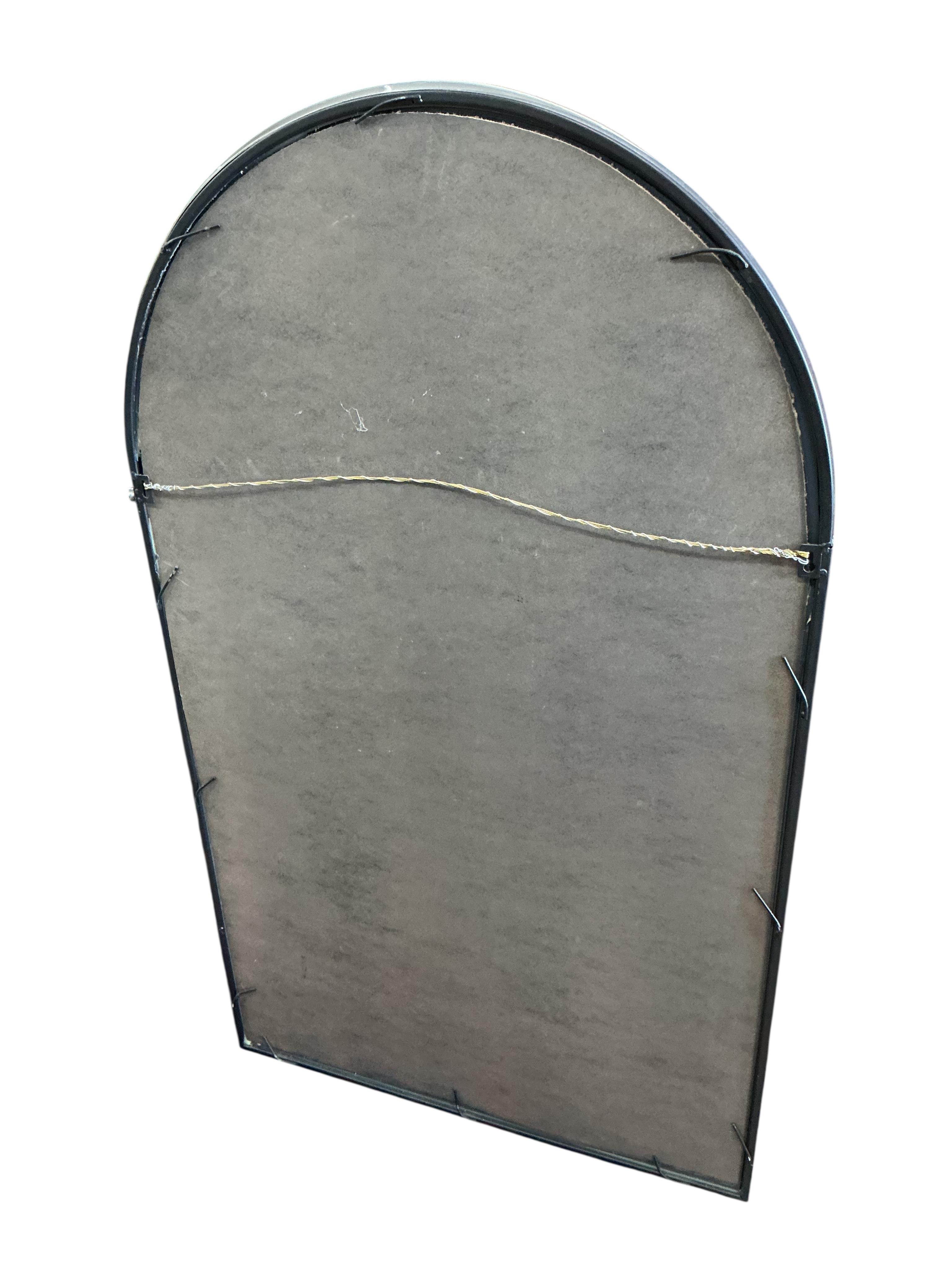 Two metal framed arched window pane wall mirrors, width 68cm, height 111cm